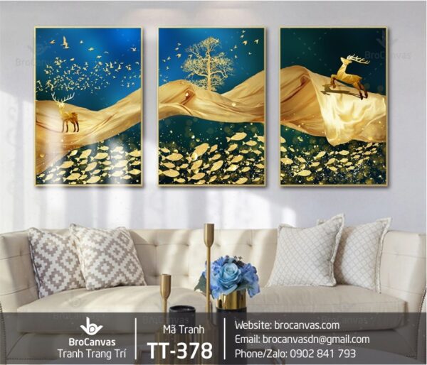 TT-378 Tranh Những Chú Hươu & Đàn Cá 3D