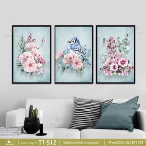 TT-512 Tranh Sơn Dầu Chú Chim Khoe Sắc Bên Cành Hoa