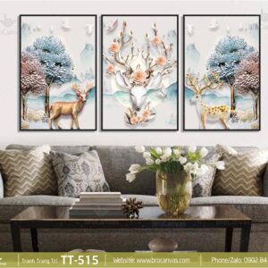 BRS515 Tranh Canvas 3D Gia Đình Hươu Nai Đông Tuyết