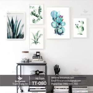 Tranh Trang Trí: “Bộ 5 Xương Rồng Lá Lưỡi Hổ” TT-080