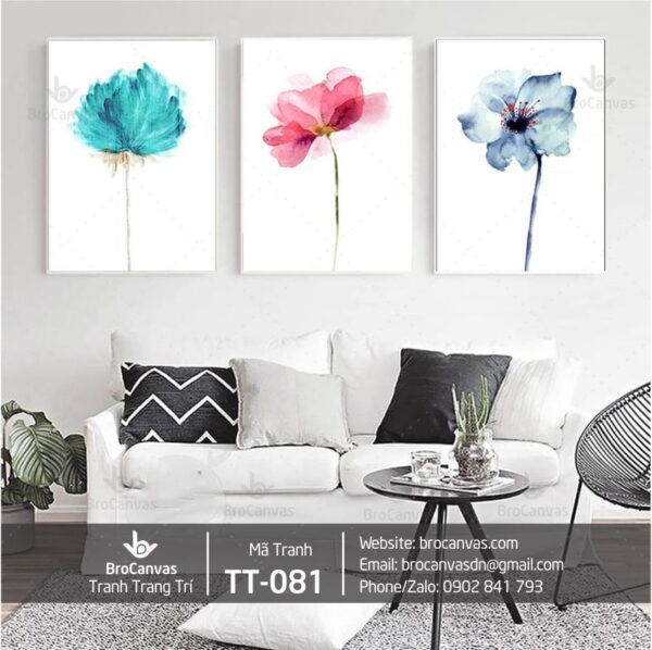 Tranh Trang Trí Bộ: “3 Hoa Xanh Đỏ Sơn Dầu” TT-081